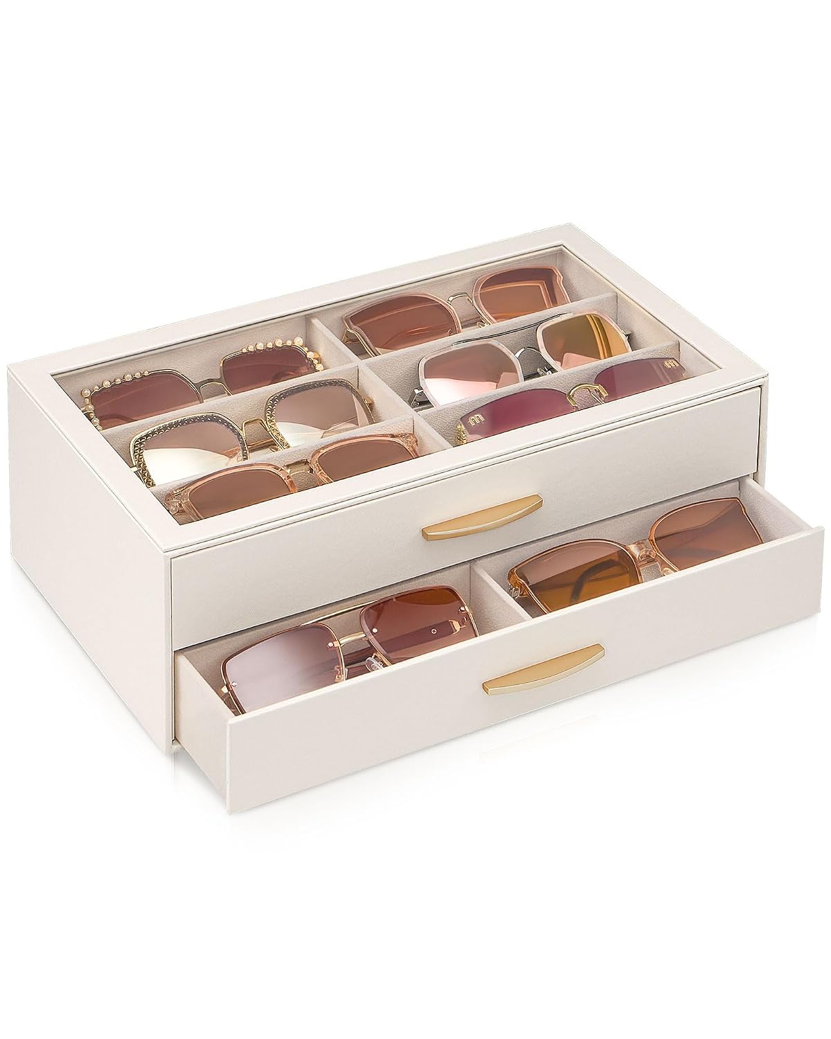 Lolalet Enlarged Sunglasses Organizer for women | Multi Eyewear Storage Box, Eye Glasses Case Display Holder with Clear Lid for Eyeglass Collection