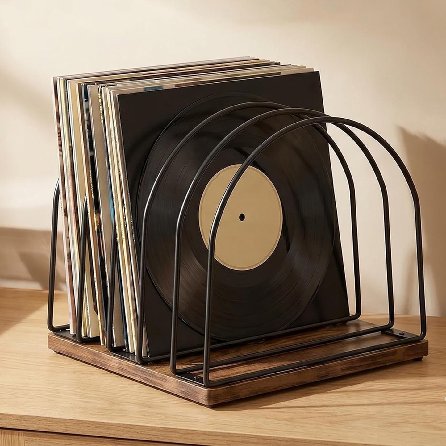 Wooden Vinyl Record Storage Holder | Record Stand Organizer for Vinyl Records & LPs, Magazine Holder, CD Storage, DVD Storage, CD Holder, Album Organizer Shelf