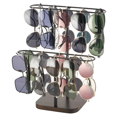 Mkono Sunglass Holder, Metal 2 Tier Glasses Rack Organizer Stand Storage | Space-Saving, Display 24 Eyewear Pairs, Sturdy Build, Wood Base, All Eyewear Types, Table, Desk, Countertop, Dresser, Bedroom