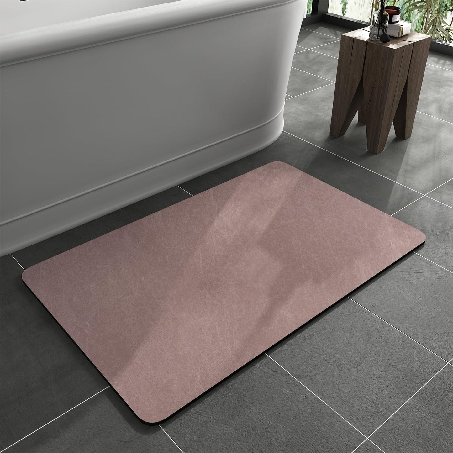 MontVoo -Bath Mat Rug-Rubber Backing Non Slip Quick Dry Absorbent Thin Bathroom Rugs Fit Under Door-Faux Suede Surface Bathroom Floor Mats-Shower Rug for in Front of Bathtub Shower Dusty Rose 16"x24"