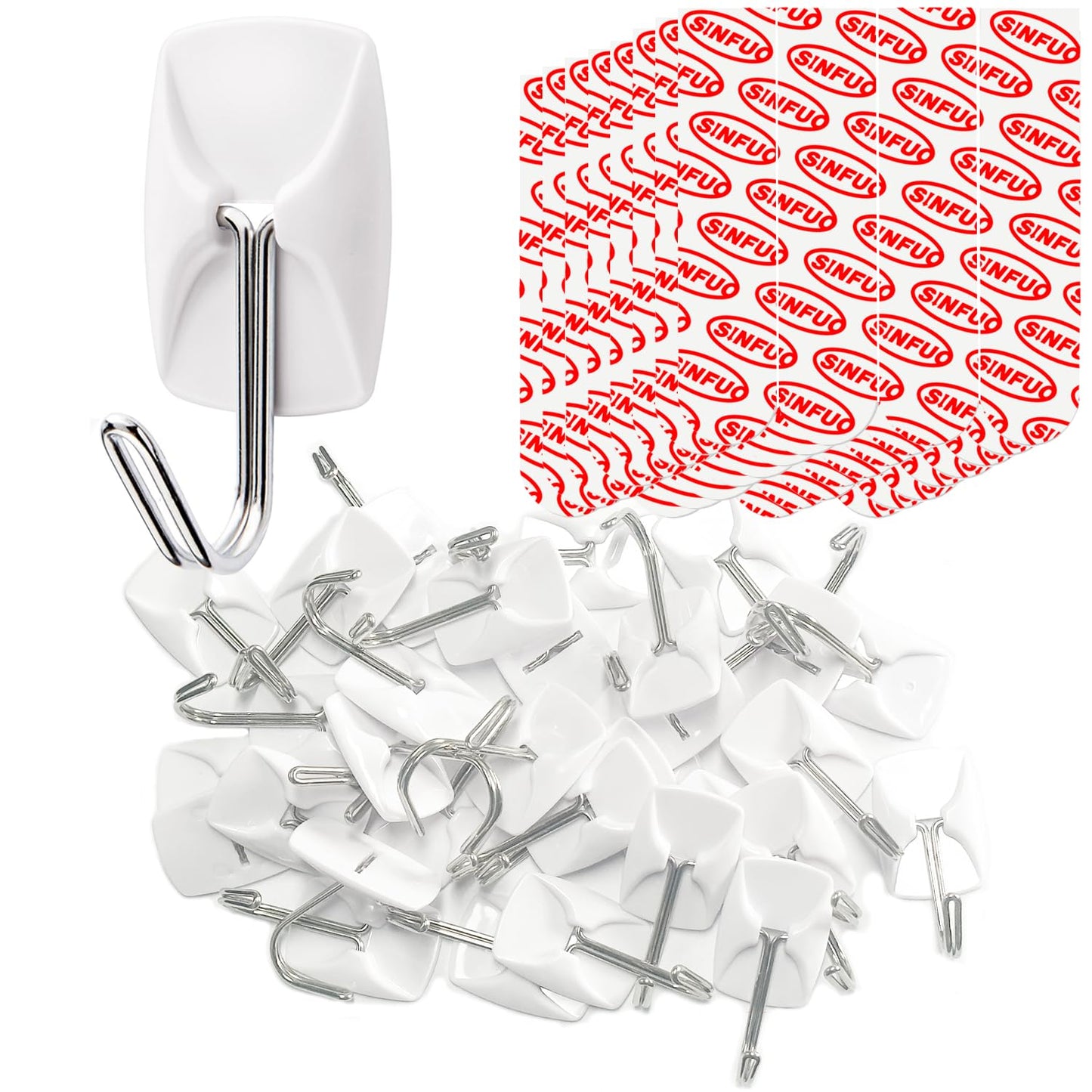 Wire Wall 32 Hooks with 36 Strips, Damage Free Adhesive Hooks,Keys,Kitchen | Heavy Duty, 36 Strips, Damage Free Adhesive, For Key Holder, Coat, Door, Shower Hanging