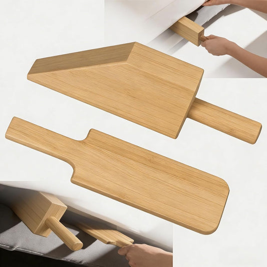 Mattress Lifter & Sheet Tucker Tool Set, Mattress Wedge Elevator, Bed Sheet Tucking Paddle, Used for Lifts & Holds The Mattress, Tucks Sheets, Removes Sheets, Alleviating Back Pain (Bamboo Wood)