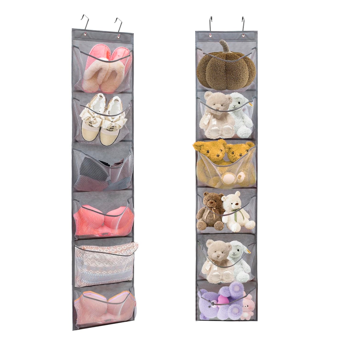 2 Pack Over the Door Shoe Organizer Hanging Stuffed Animals Storage Diaper Holder Clothes Shelve for Closet with 6 Large Pockets (Mesh Pockets - 2 Pack)