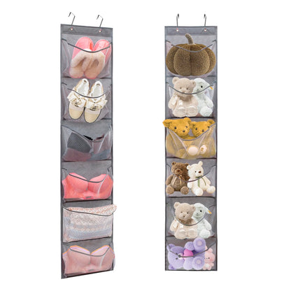2 Pack Over the Door Shoe Organizer Hanging Stuffed Animals Storage Diaper Holder Clothes Shelve for Closet with 6 Large Pockets (Mesh Pockets - 2 Pack)