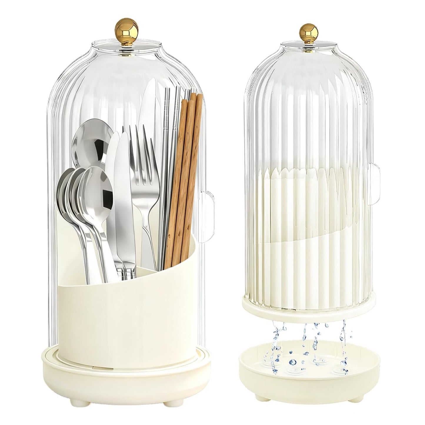 Kitchen Utensil Holder with Sliding Lid and Draini... (White | Plastic)