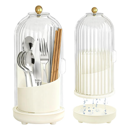Kitchen Utensil Holder with Sliding Lid and Draini... (White | Plastic)