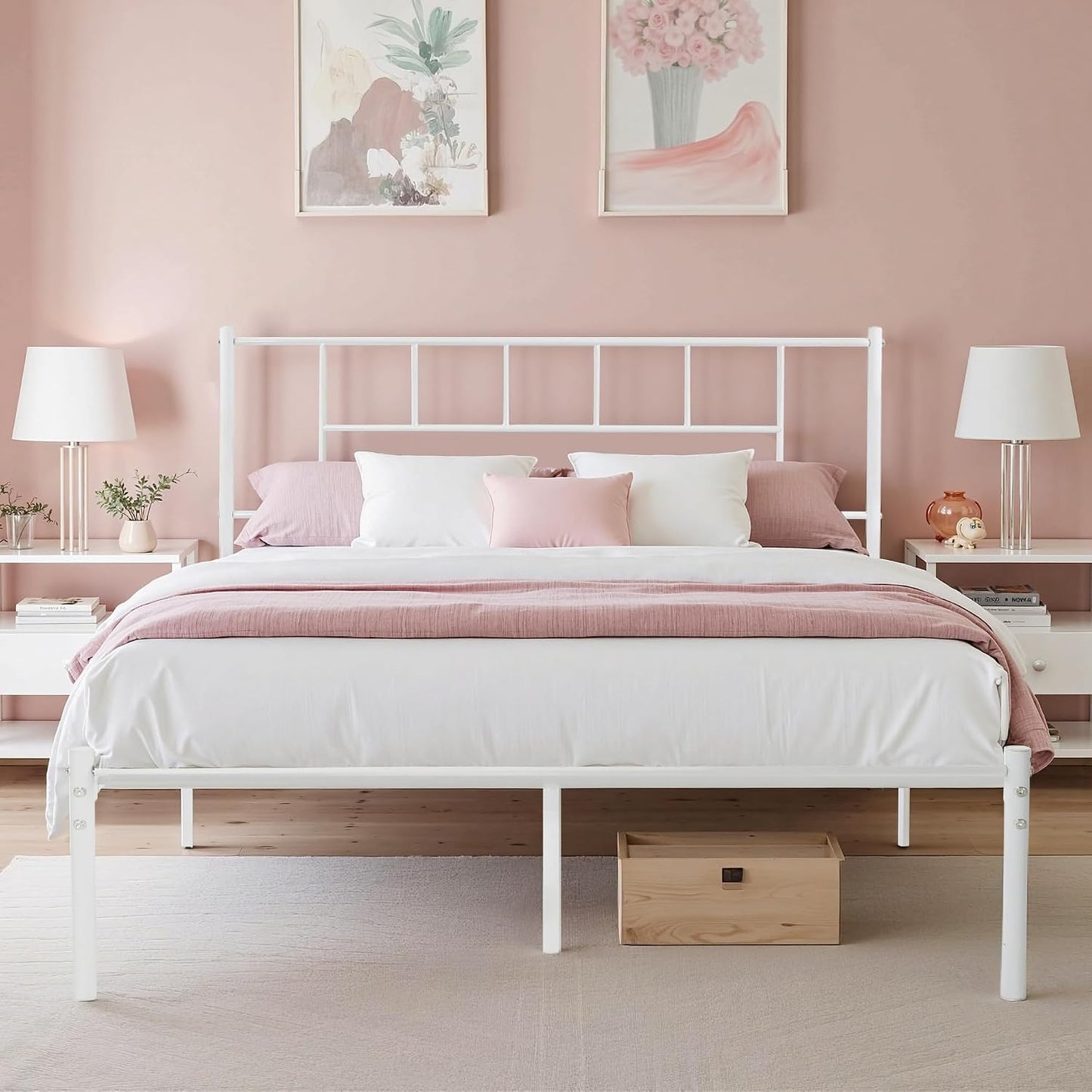 VECELO Full Metal Platform Bed Frame with Headboard, Heavy Duty Steel Slat Support, Under Bed Storage,No Box Spring Needed, Easy Assembly