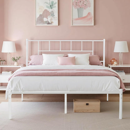 VECELO Full Metal Platform Bed Frame with Headboard, Heavy Duty Steel Slat Support, Under Bed Storage,No Box Spring Needed, Easy Assembly