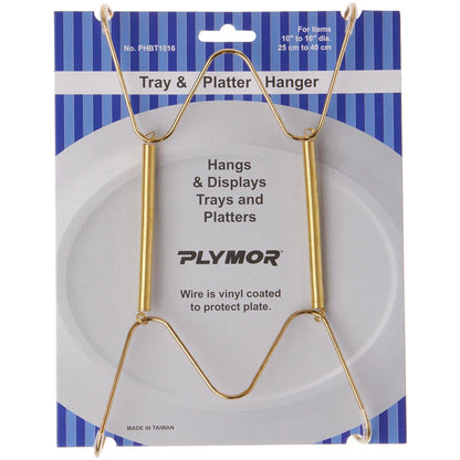 Plymor Gold Tray & Platter Hanger for 10-16 inch Platters | Spring-steel, wall-mountable; edge hooks grip the rim of platters & serving trays; 8.25 x 4.75 x 0.875 inches (H x W x D)