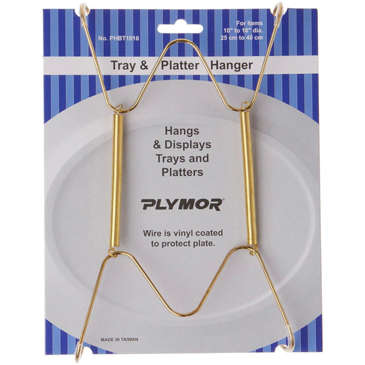 Plymor Gold Tray & Platter Hanger for 10-16 inch Platters | Spring-steel, wall-mountable; edge hooks grip the rim of platters & serving trays; 8.25 x 4.75 x 0.875 inches (H x W x D)