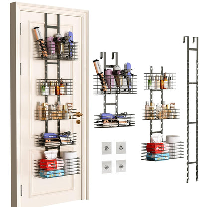 5-Tier Over The Door Organizer Bathroom - Hair Dryer Holder - Hair Tool Organizer Adjustable Height, DIY Bathroom Storage Shelf Wall Mounted for Flat/Curling Irons, Straighteners, Skincare