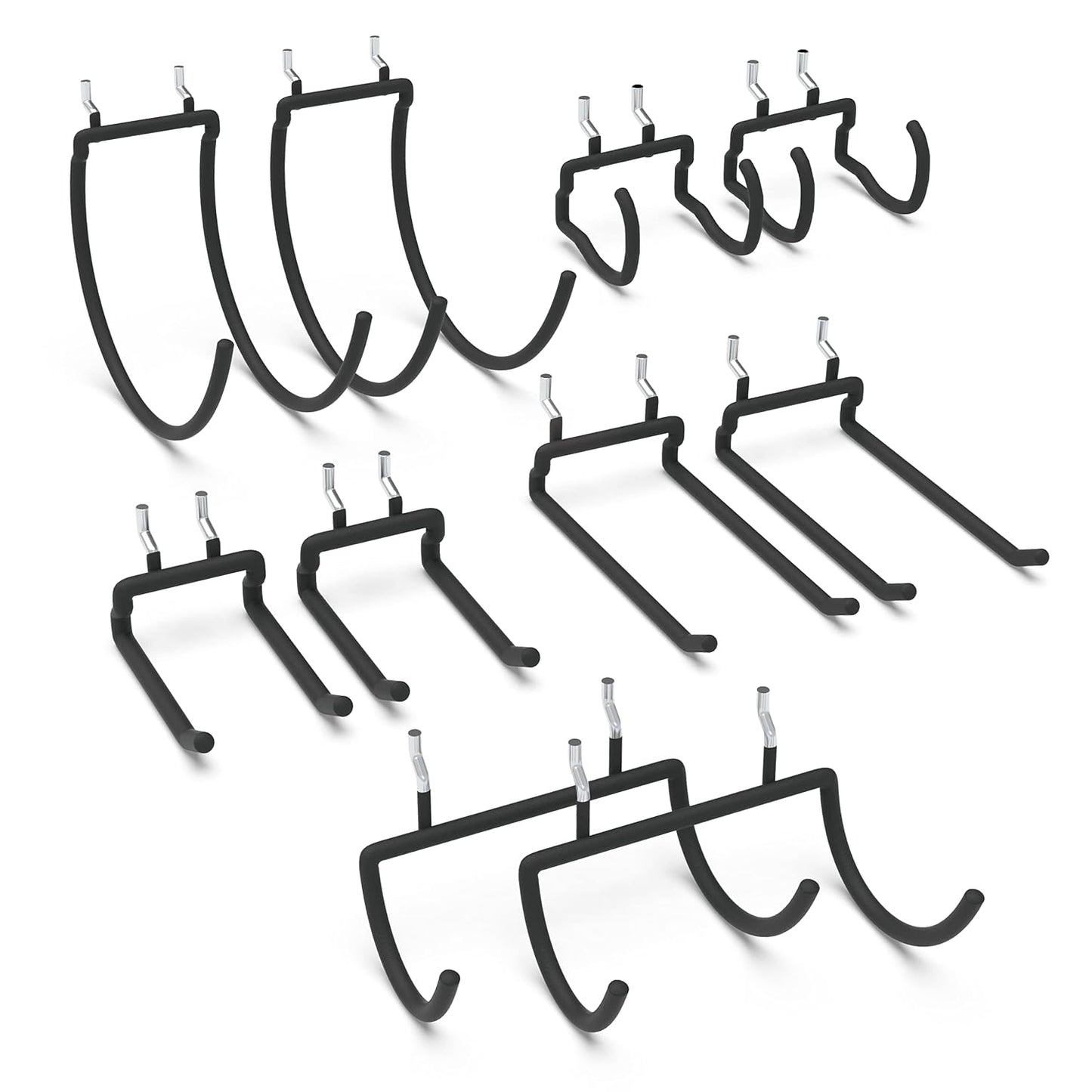 HUHOLE 10 Pack Pegboard Drill Holder Utility Hooks for 1/4 Inch Pegboard | Tool Holders with 20 lb Capacity for Power Tools, Hammers, Cords, Hoses, Shovels, Brooms and Garage Storage