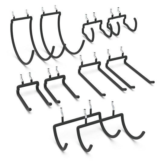 HUHOLE 10 Pack Pegboard Drill Holder Utility Hooks for 1/4 Inch Pegboard | Tool Holders with 20 lb Capacity for Power Tools, Hammers, Cords, Hoses, Shovels, Brooms and Garage Storage