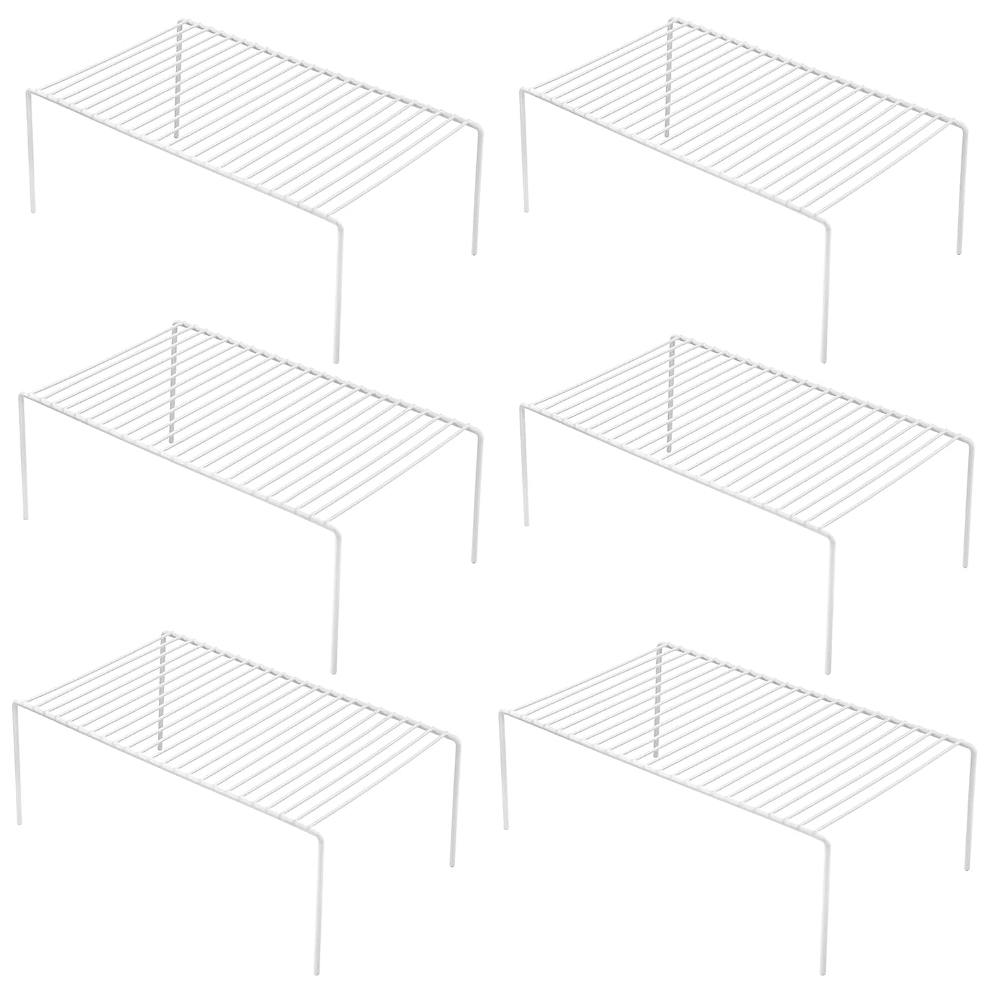 Set of 6 Large (15.7 x 9.4 Inch) Kitchen Cabinet Organizer Shelf, Wire Freezer Storage Shelves Rack, Rustproof Steel Metal Shelf Riser for Dish Plates Pantry Cupboard Organization, White