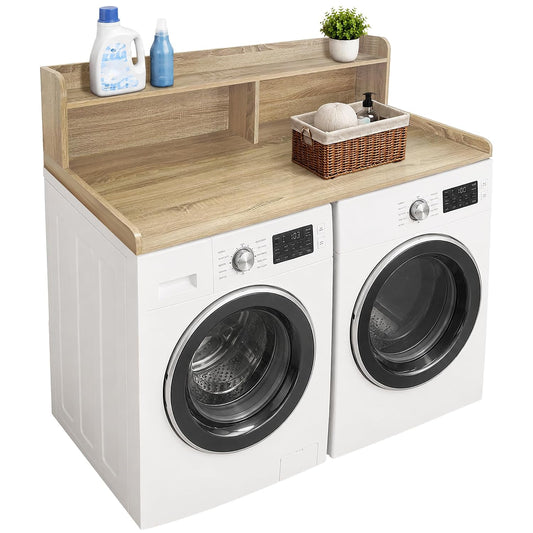 Royxen Laundry Countertop with 2-Tier Shelf Universal Fit, Washer and Dryer Countertop with Storage Space, Shelf Height 11.5 Inches, Solid Wood Core, White Oak