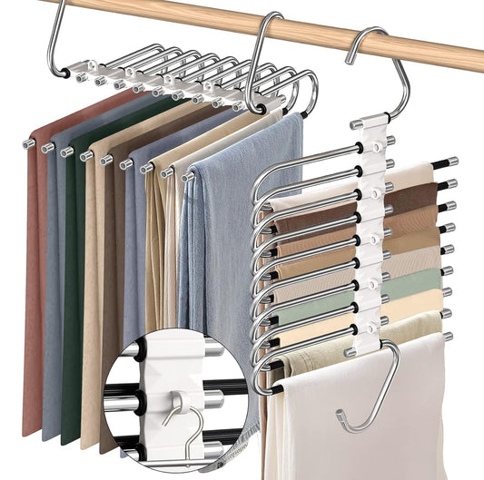 9 Layers Pants Hangers Space Saving Non-Slip Close... (2 Count | Antiquewhite)
