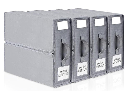 Bed Sheet Organizers and Storage, 4 Pack Sheet Fol... (Grey | Fabric)