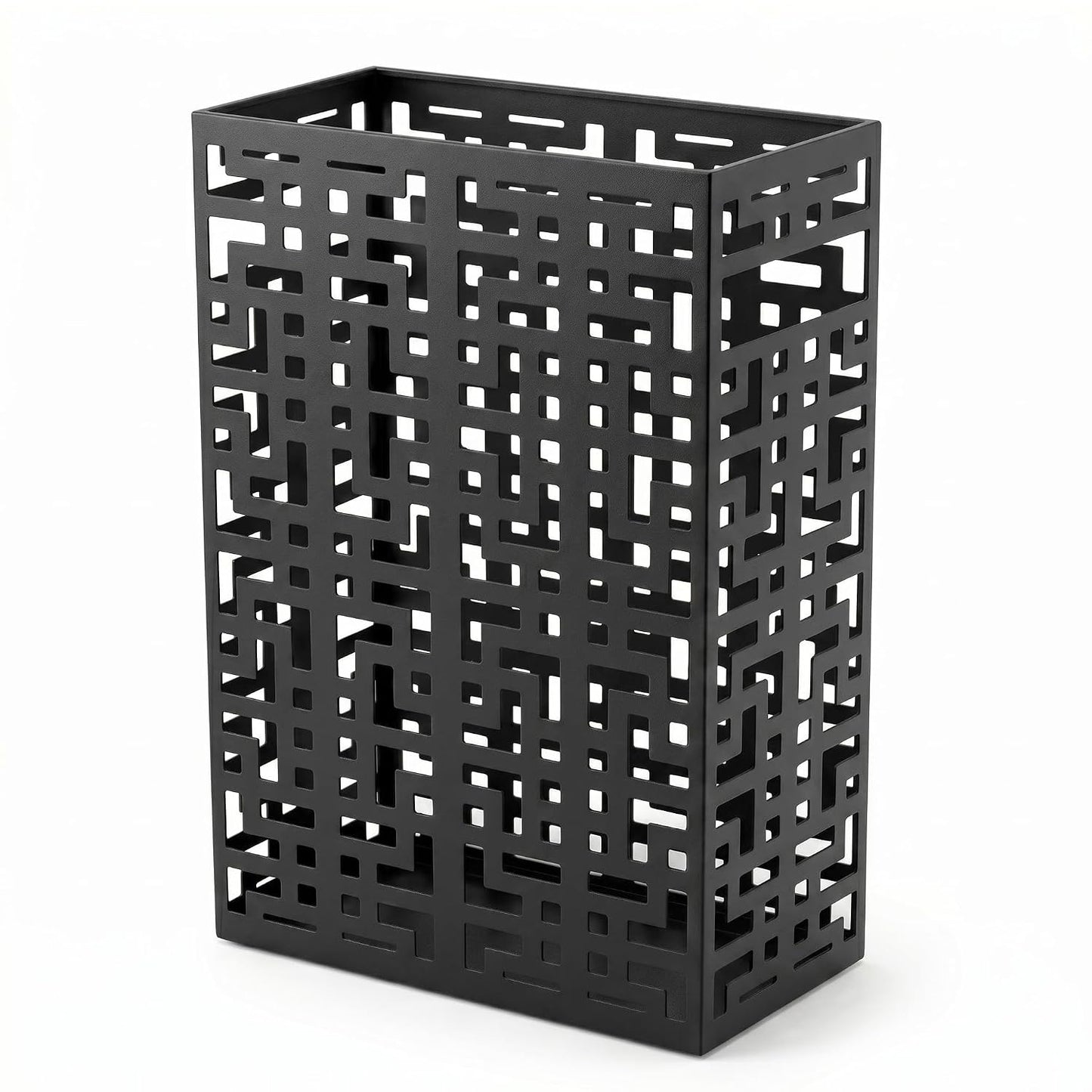 BEWBBAT Umbrella Stand Rack for Entryway, Hollow Metal Holder, FreeStanding Storage Bin for Long Umbrellas, Holds 6-7, Black