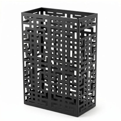 BEWBBAT Umbrella Stand Rack for Entryway, Hollow Metal Holder, FreeStanding Storage Bin for Long Umbrellas, Holds 6-7, Black