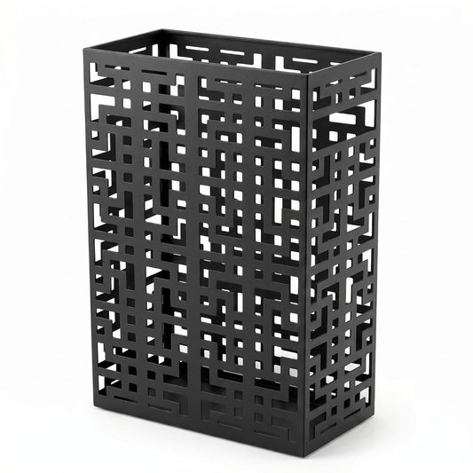 BEWBBAT Umbrella Stand Rack for Entryway, Hollow Metal Holder, FreeStanding Storage Bin for Long Umbrellas, Holds 6-7, Black
