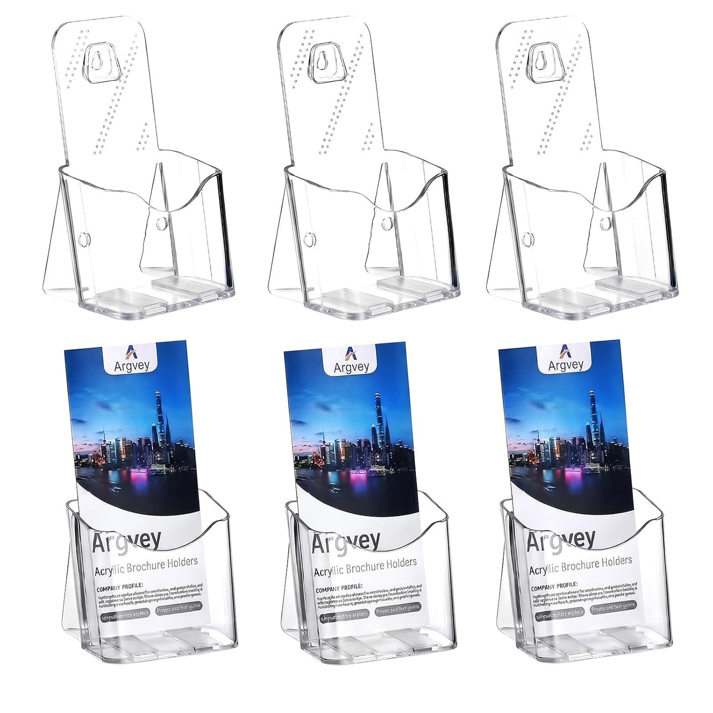 Argvey Acrylic Brochure Holder 4x9 Inch, Clear Pamphlet Holder Display Stand for Trifold 4 Inch Flyers, Booklets, Table Signs, Plastic Rack Card Holder for Office, Home, Store, 6 Pack