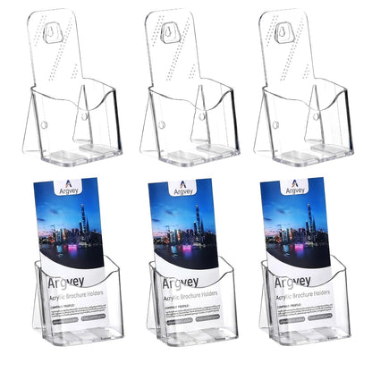 Argvey Acrylic Brochure Holder 4x9 Inch, Clear Pamphlet Holder Display Stand for Trifold 4 Inch Flyers, Booklets, Table Signs, Plastic Rack Card Holder for Office, Home, Store, 6 Pack