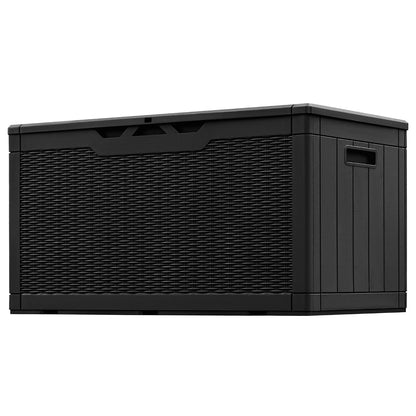 Greesum 100 Gallon Resin Patio Storage Box for Garden Tools, Black | Outdoor Furniture Cushions, Pool Supplies