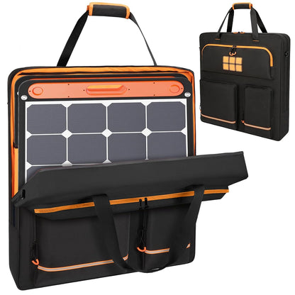Solar Panel Storage Bag Fit for New Jackery SolarSaga 200W 100W | Orange Lining, Deepened Opening, Zipper with Pull, Multi-Accessory Space, Solar Panel Travel Carrying Case, Black