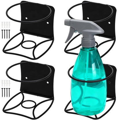 Okllen 4 Pack Spray Bottle Holder, Heavy Duty Metal Wall Mount Spray Can Holder for Garage, Workshop, Craft & Kitchen Bottle Storage Rack, Easy Install with Hardware, Black