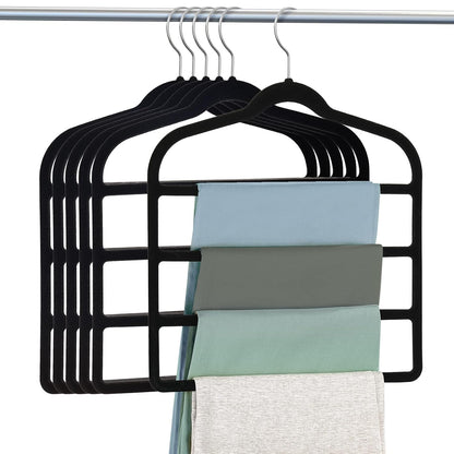 Velvet Hangers Space Saving Non Slip Pant Velvet Hangers Multi Layer Hanger | 6 Pack Black Clothes Hangers Closet Organizer for Pants Trousers Scarf