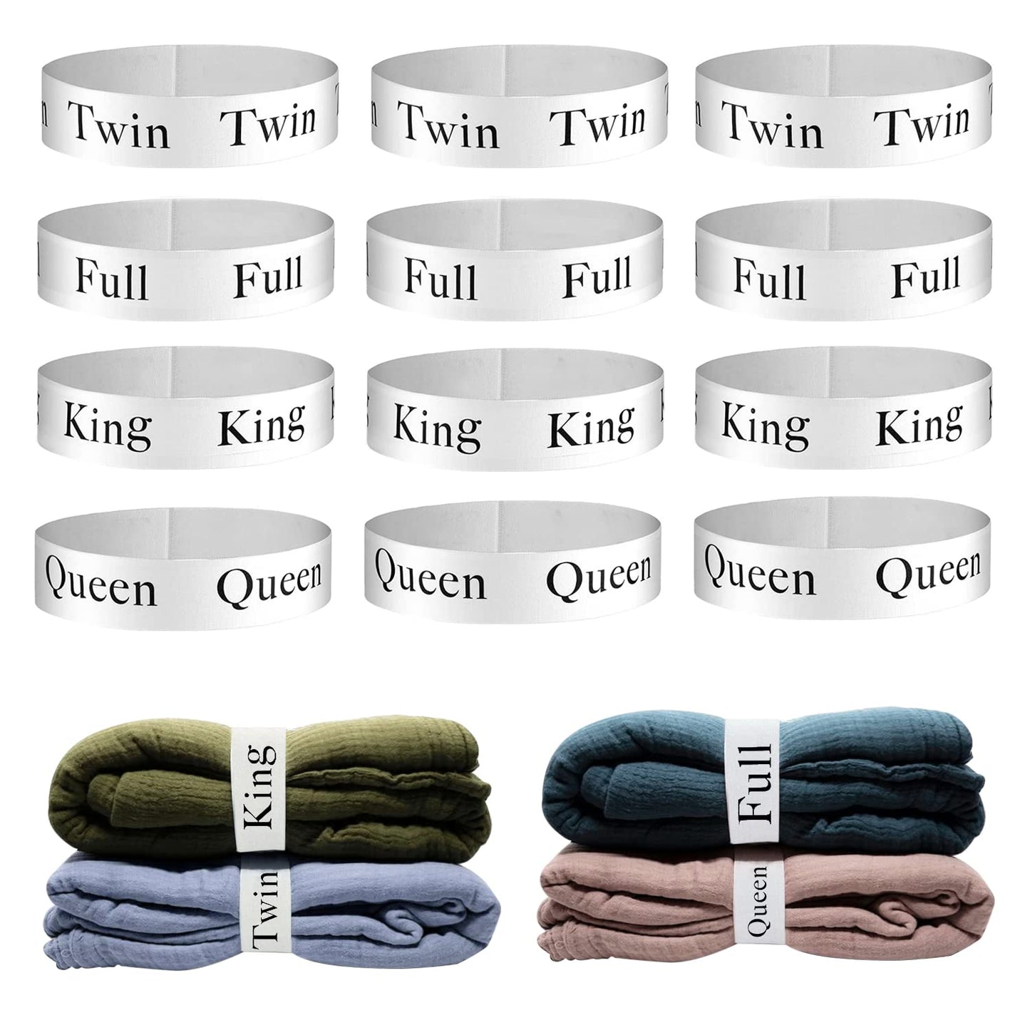 12pcs Bed Sheet Organizers and Storage Bands | for Closet Organization Linen Labels King Twin Full Queen Bedding Bands Elastic Sheet Straps
