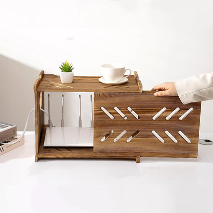 Solid Wood Projector Shelf Router Shelf Projector Stand Router Storage Box | Router Cover Organized Modem Cable Power Strip Cable Management Hider Rack by Need Assembly (Rustic Brown)