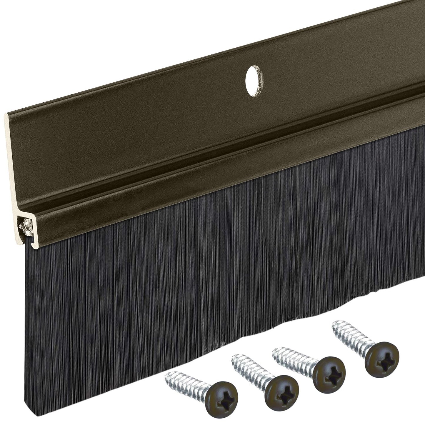 Brown Aluminum Brush Door Sweep for Bottom of Door Exterior, 36 Inch, Metal Door Sweep for Interior & Exterior Doors, Storm Doors, & Screen Doors, Seals Gaps up to 1-1/2", Made in USA