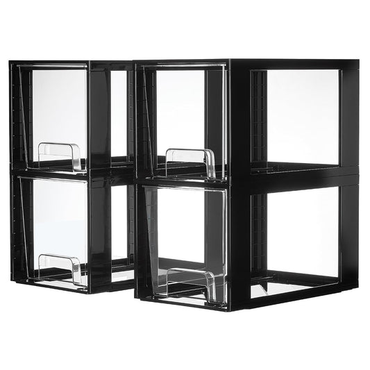 4 Pack Large Stackable Storage Drawers, Black (Black( 4 Pack) | Plastic)