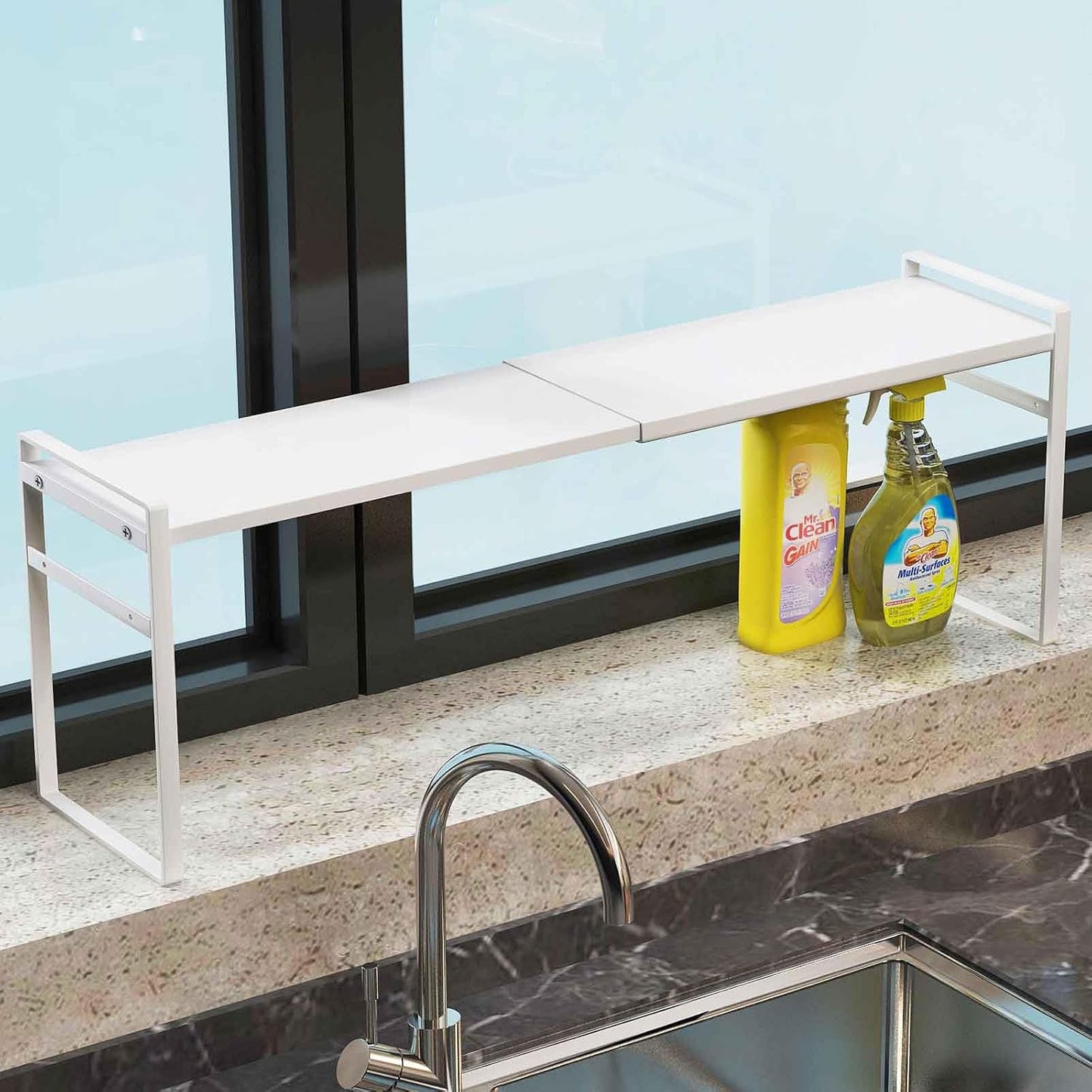 Extendable Narrow Tall Storage Shelf for Windowsill & Kitchen, White | Window Sill Plant Shelf, For Kitchen Bathroom, Stackable, Thin Shelves for Narrow Spaces, 13.8-23.6"L × 3.5"W × 7.2"H