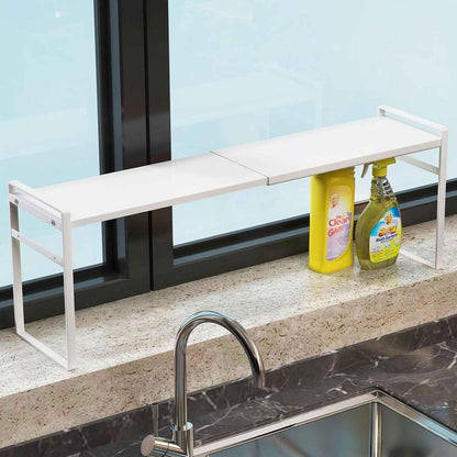 Extendable Narrow Tall Storage Shelf for Windowsill & Kitchen, White | Window Sill Plant Shelf, For Kitchen Bathroom, Stackable, Thin Shelves for Narrow Spaces, 13.8-23.6"L × 3.5"W × 7.2"H
