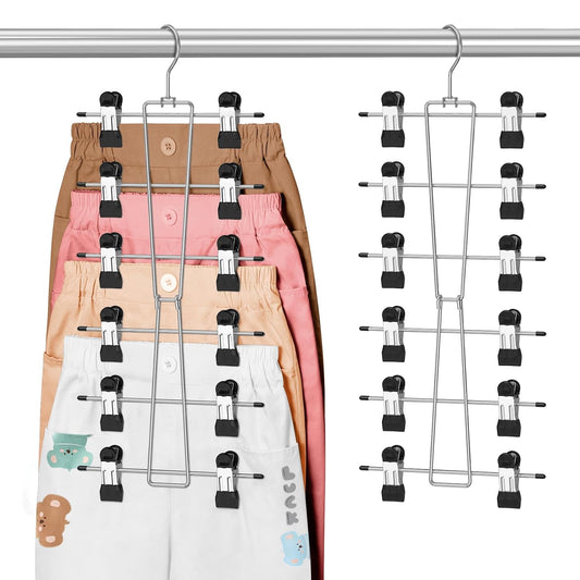 Kids Hangers,6-Tier Space Saving Baby Pants Hanger... (2 Count | Black | Stainless Steel)