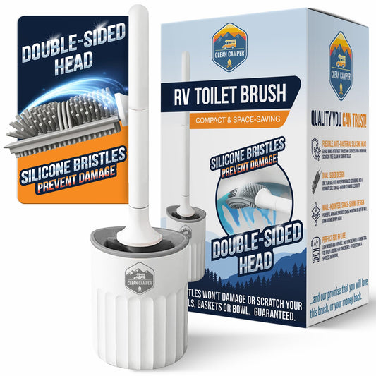 RV Toilet Brush, Wall-Mounted Silicone Brush & Holder | Scratch-free dual-sided silicone brush with quick-drying holder and strong adhesive mount for RV toilets