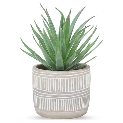 Der Rose 8.5" Fake Succulent Plant in Striped Ceramic Pot for Boho Decor | Small fake plants，sturdy cement planter, eco-friendly，suitable for bathroom bedroom office desk shelf boho decor