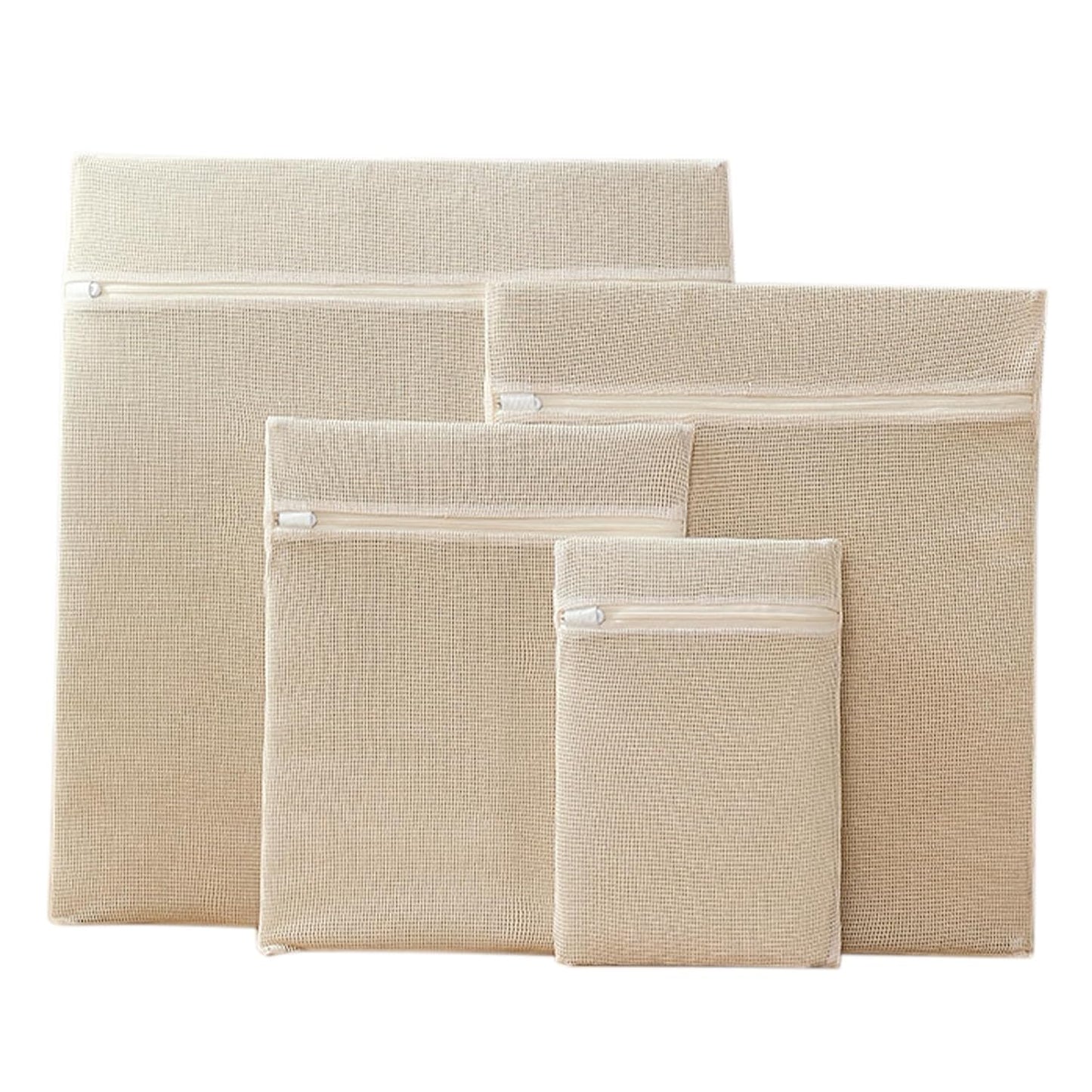 4-Piece 100% Cotton Mesh Laundry Bags, Premium Soft No-Dye Natural Delicate Bags with Sturdy Zippers, Breathable for Underwear, Socks, Clothes & Pants
