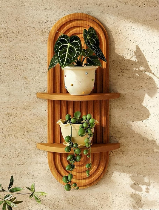 Bamworld Boho Wall Decor Plant Wall Shelf Wood Pla...