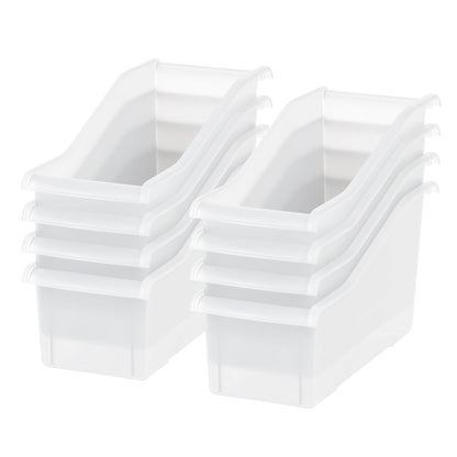 IRIS USA 8-Pack, Connecting Book Bin Organizer Magazine Holder, Clear | Organize books, magazines, notebooks, binders, and school supplies with vertical storage and connecting design