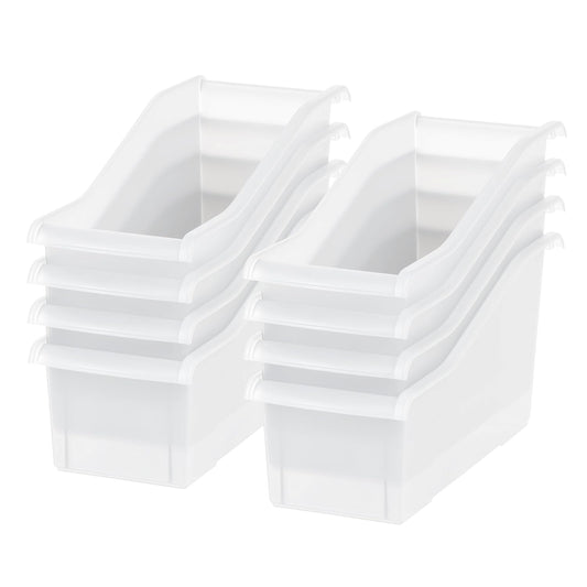 IRIS USA 8-Pack, Connecting Book Bin Organizer Magazine Holder, Clear | Organize books, magazines, notebooks, binders, and school supplies with vertical storage and connecting design