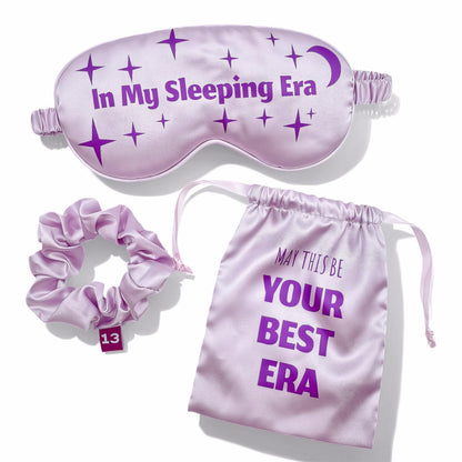 in My Sleeping Era 3Pc Lavender Satin Sleep Mask Gift Set for Music Fans | Era-inspired 13 Stars & Moon; Hidden 13 Scrunchie & Pouch; 360° Blackout; Soft Silky Satin; Post-Concert & Travel Use