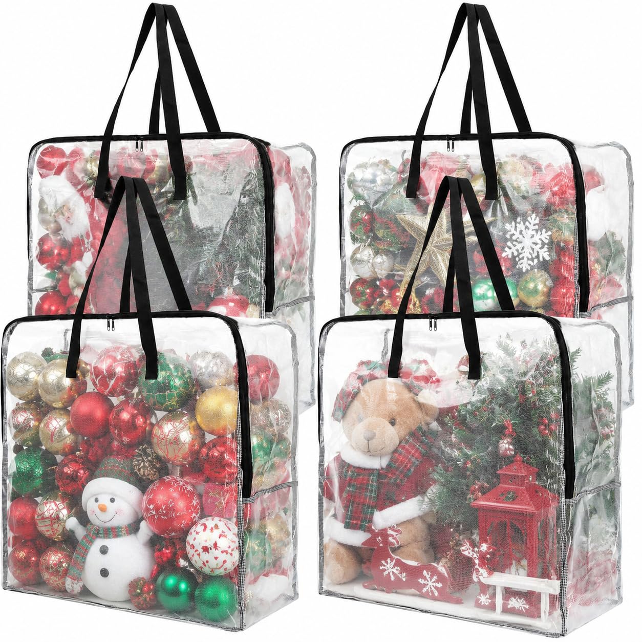 Fasmov 4 Pack Oversized Clear Storage Bag with Handles and Zippers, Vinyl Storage Bag for Comforter, Blanket, Bedding, Duvet, Transparent Moving Tote, Under the Bed Storage, Garage Organizer