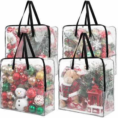 Fasmov 4 Pack Oversized Clear Storage Bag with Handles and Zippers, Vinyl Storage Bag for Comforter, Blanket, Bedding, Duvet, Transparent Moving Tote, Under the Bed Storage, Garage Organizer