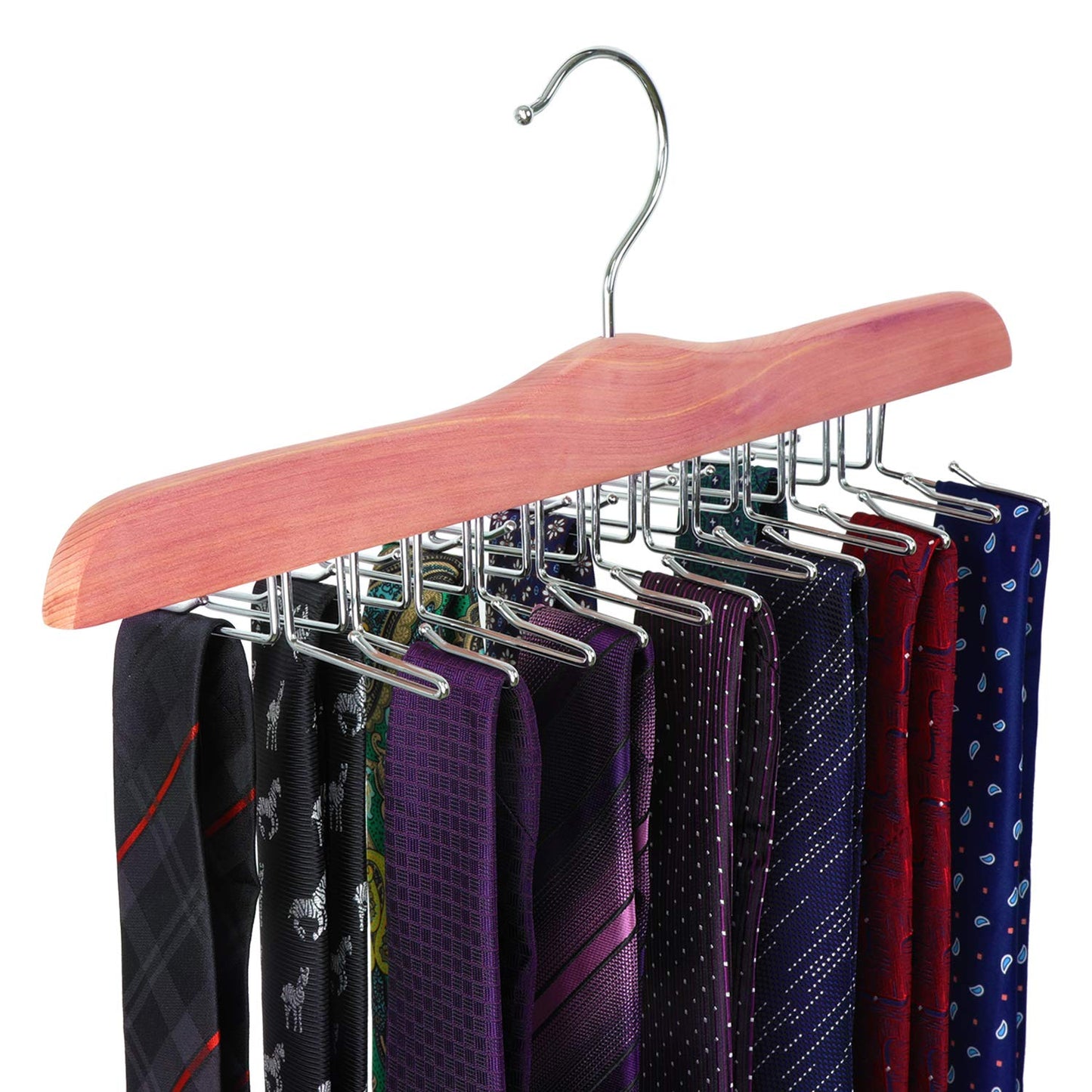 TOPIA HANGER American Red Cedar Wooden Tie Racks for Closet, 24 Tie Hangers Organizer, High-Grade Space Saving Necktie Holder for Storage and Display Bra, Tank Top, Camisole (1-Pack) CT14T