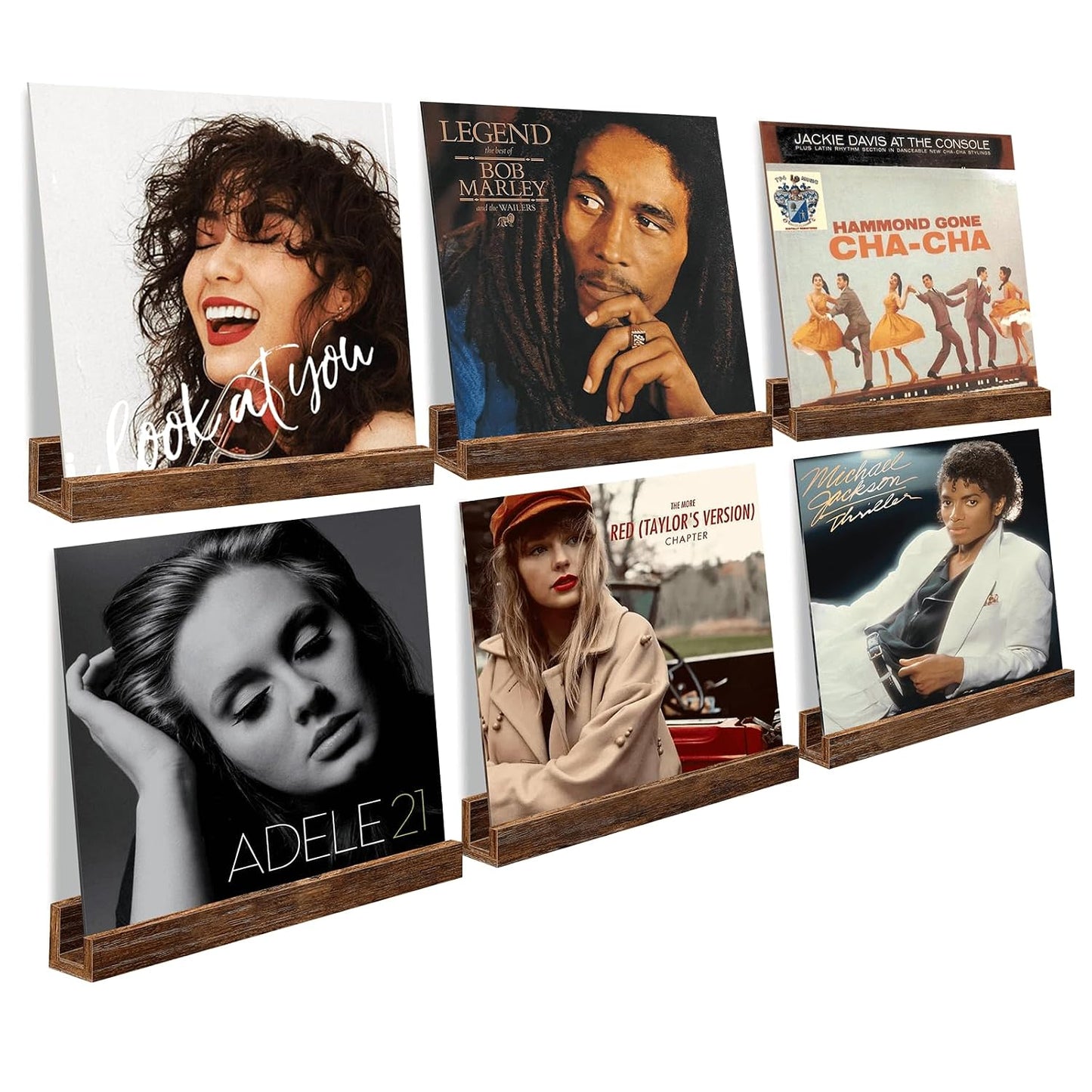 Vinyl Record Shelf Wall Mount, Pack of 6 Floating Shelves for Wall | 12 inch Wooden Album Record Holder Display for Wall, Magazine Rack, Kids Bookshelf for Bedroom, Living Room, Rustic Brown