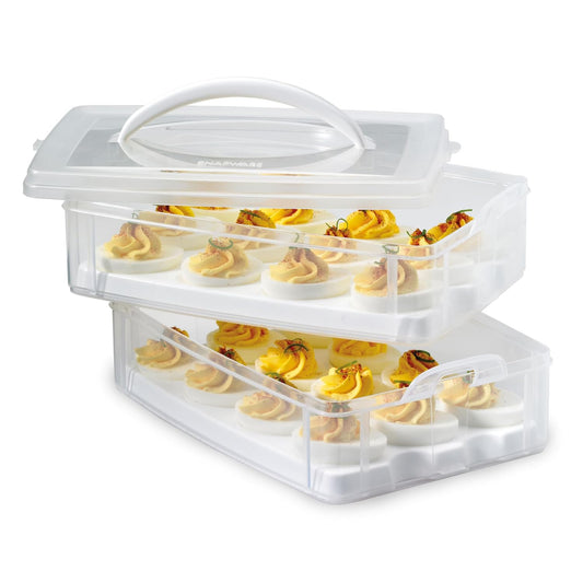 Snapware (2-Layer, 24 Eggs) Plastic Detachable Deviled Egg Carrier Storage Container With Lid and Handle, Freezer Dishwasher Microwave Safe | With lid and handle, freezer, dishwasher, microwave safe