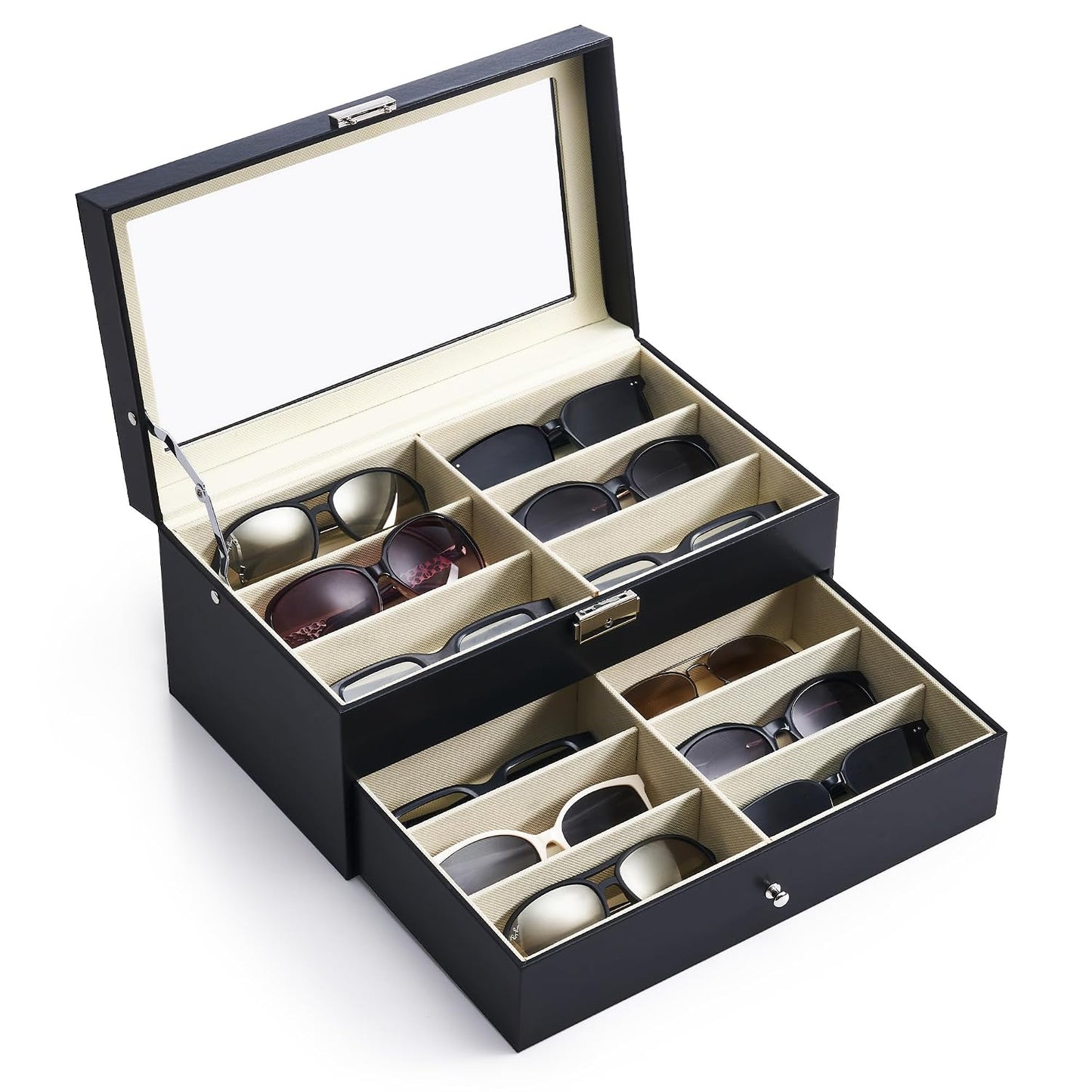 Sunglasses Organizer with 12 Slots, Multiple Eyegl... (Black)